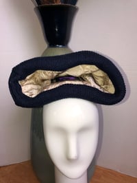 Image 5 of H.O.D. Knitted Brim Hat Navy Checker Board Embroidery Fabric Crown W/Heavy Cable Knitted Brim