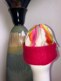 Image 3 of H.O.D. Knitted Brim Hat Orange/Pink Velvet Crown With Red Knitted Cable Brim Accent