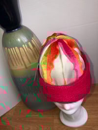 Image 4 of H.O.D. Knitted Brim Hat Orange/Pink Velvet Crown With Red Knitted Cable Brim Accent