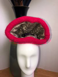 Image 5 of H.O.D. Knitted Brim Hat Orange/Pink Velvet Crown With Red Knitted Cable Brim Accent