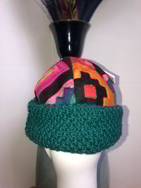 Image 4 of H.O.D. Knitted Brim Hat Multi-Color Embroidery Crown W/Green Mixed Knitted Cable Brim