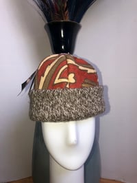 Image 1 of H.O.D. Knitted Brim Hat Maharajah Crewel  Embroidery Fabric Crown W/Taupe Knit Brim
