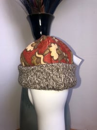 Image 4 of H.O.D. Knitted Brim Hat Maharajah Crewel  Embroidery Fabric Crown W/Taupe Knit Brim