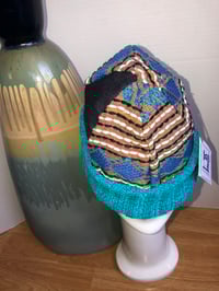 Image 3 of H.O.D. Knitted Brim Hat  Mexican Woven Fabric Crown W/Turquoise Cable Knitted Brim