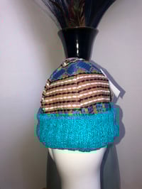 Image 4 of H.O.D. Knitted Brim Hat  Mexican Woven Fabric Crown W/Turquoise Cable Knitted Brim