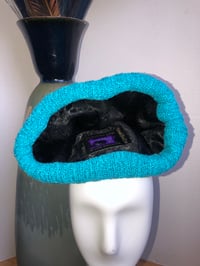 Image 5 of H.O.D. Knitted Brim Hat  Mexican Woven Fabric Crown W/Turquoise Cable Knitted Brim