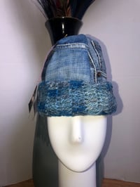 Image 1 of H.O.D. Knitted Brim Hat, Washed & Treated Denim Crown W/Bluey Vintage Cable Knitted Brim