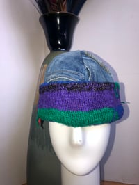 Image 1 of H.O.D. Knitted Brim Hat Indigo Washed & Treated Denim Crown W/Multi Color Knitted Brim