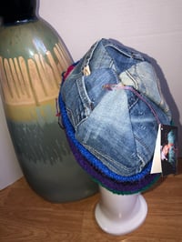 Image 3 of H.O.D. Knitted Brim Hat Indigo Washed & Treated Denim Crown W/Multi Color Knitted Brim