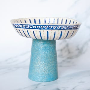 Image of Hand-built Painted Earthenware Fruit Bowl - Blues