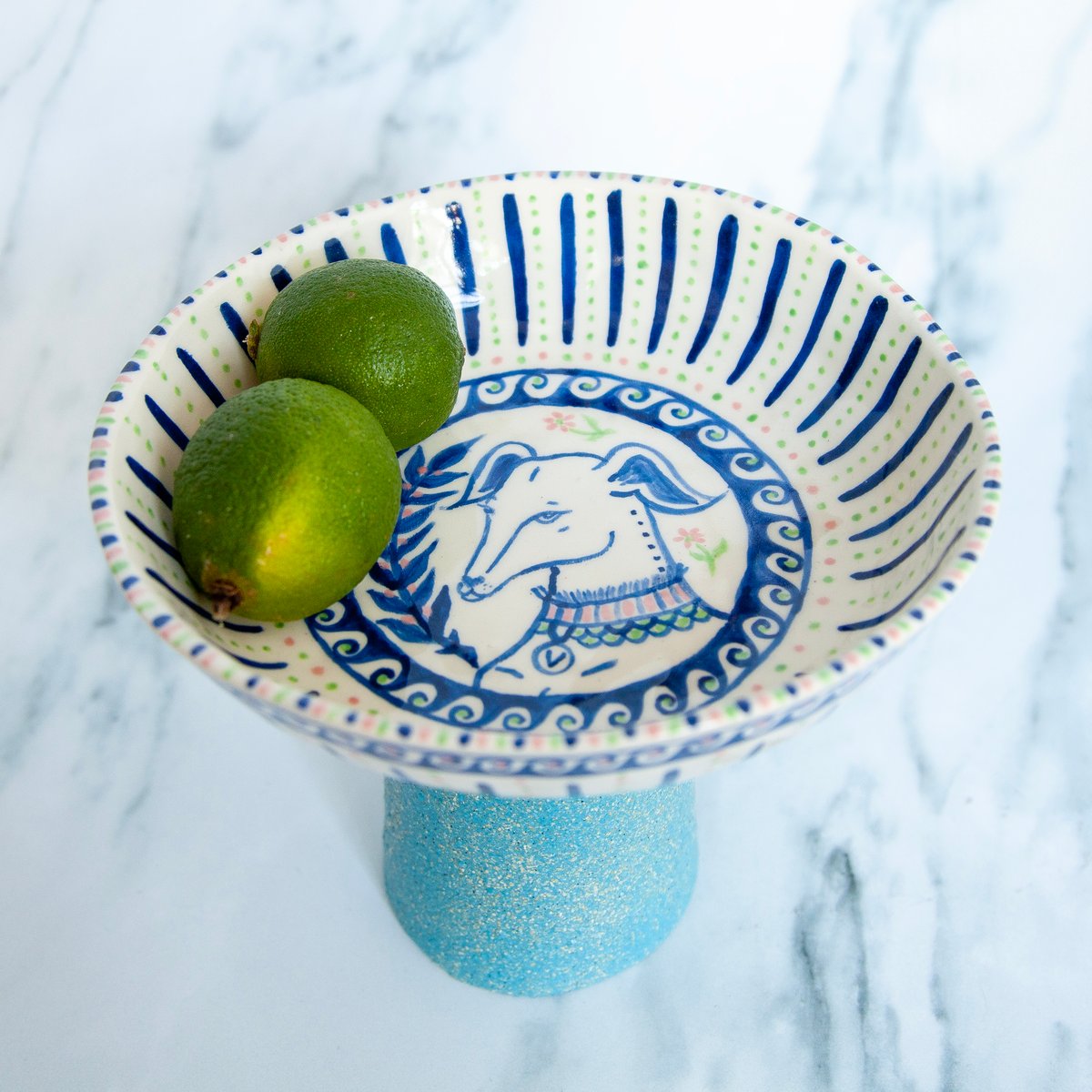 Image of Hand-built Painted Earthenware Fruit Bowl - Blues