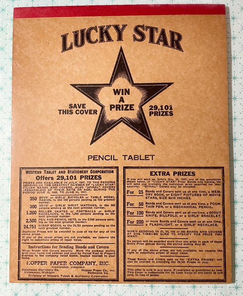 Image of Vintage 1940's Lucky Star Tablet Unused
