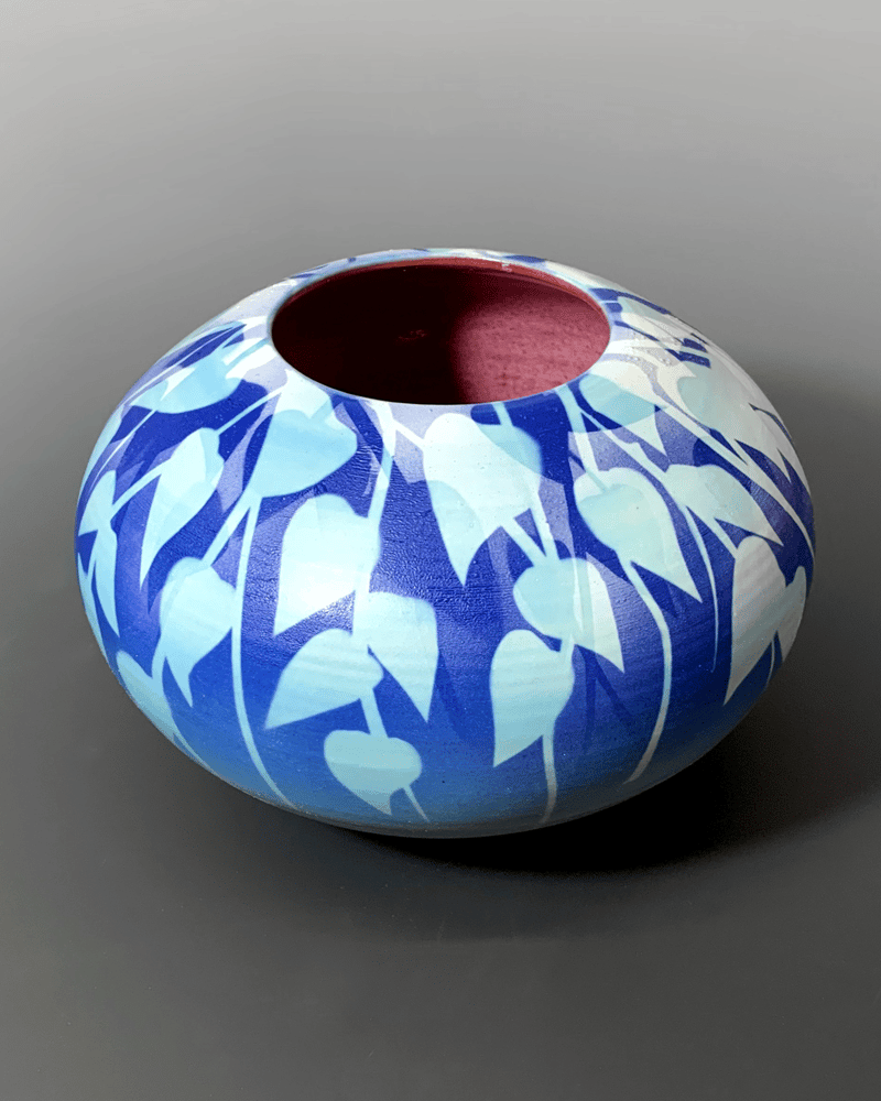 Image of Blue Vines Jar / Vase (7" Width)