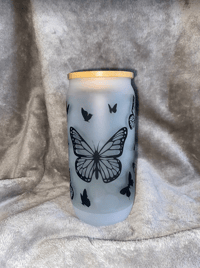 Image 1 of Frosted Glass Cup - Butterfly 