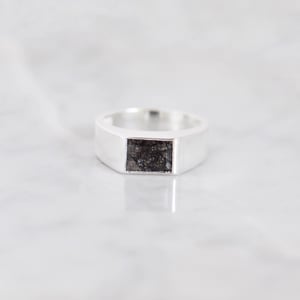 Image of Black Rutilated Quartz (Black Tourmalined Quartz) rectangle cut wide band silver ring