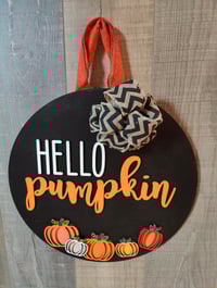Image 1 of Hello Pumpkin, Hanging Sign, Fall Sign, Home Décor, Handmade Fall Sign, Welcome Sign