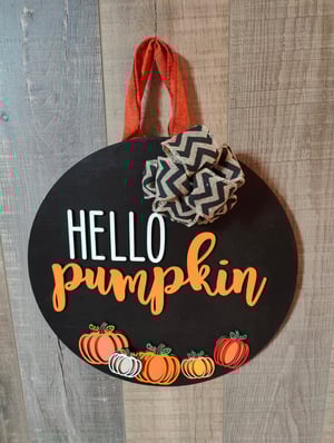 Image of Hello Pumpkin, Hanging Sign, Fall Sign, Home Décor, Handmade Fall Sign, Welcome Sign