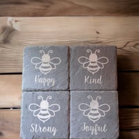 Image 1 of Laser Engraved Bee Coaster Set, Slate Coasters, Housewarming Gift
