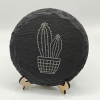 Image 1 of Set of 4 Laser Engraved Cactus Slate Coaster Set, Custom Gifts, Gifts for Home