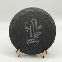 Image 2 of Set of 4 Laser Engraved Cactus Slate Coaster Set, Custom Gifts, Gifts for Home