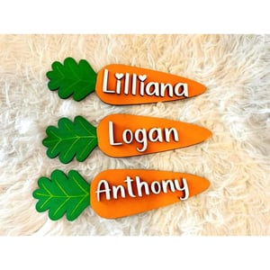 Image of Personalized Easter Carrot Name Tags - Custom Laser Cut Easter Photo Props for Kids