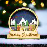 Image 1 of Christmas Village Wooden Snow Globe Table Decor