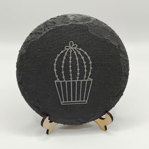 Image of Set of 4 Laser Engraved Cactus Slate Coaster Set, Custom Gifts, Gifts for Home