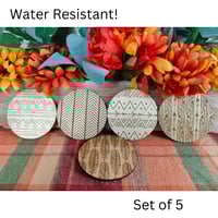 Image 1 of Boho Wooden Coaster Set (set of 5)