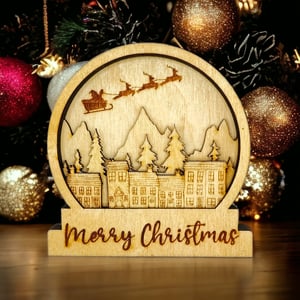 Image of Christmas Village Wooden Snow Globe Table Decor