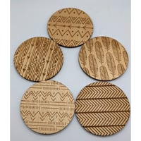 Image 2 of Boho Wooden Coaster Set (set of 5)