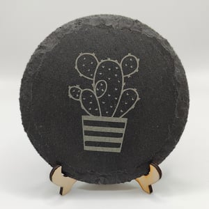 Image of Set of 4 Laser Engraved Cactus Slate Coaster Set, Custom Gifts, Gifts for Home