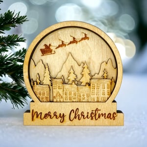 Image of Christmas Village Wooden Snow Globe Table Decor