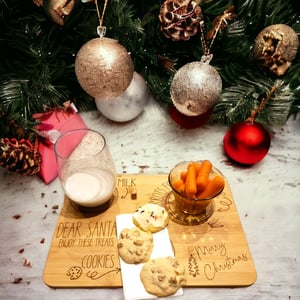 Image of Santa Treats Bamboo Board, Dear Santa Tray, Christmas Gifts, Custom Gifts, Milk and Cookies