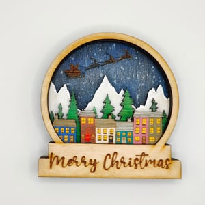 Image of Christmas Village Wooden Snow Globe Table Decor