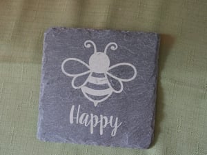 Image of Laser Engraved Bee Coaster Set, Slate Coasters, Housewarming Gift