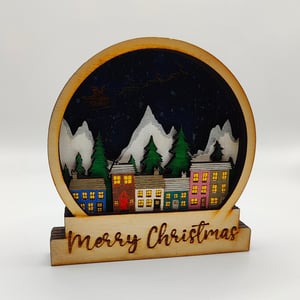 Image of Christmas Village Wooden Snow Globe Table Decor