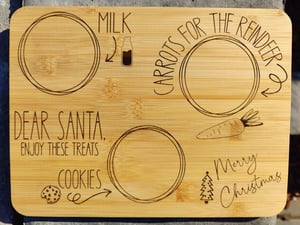 Image of Santa Treats Bamboo Board, Dear Santa Tray, Christmas Gifts, Custom Gifts, Milk and Cookies