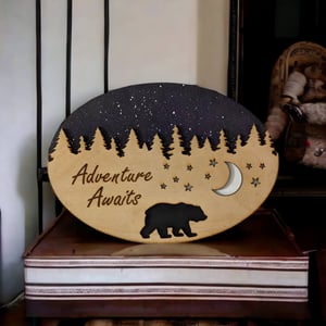 Image of Adventure Awaits Bear Hanging Wall Sign