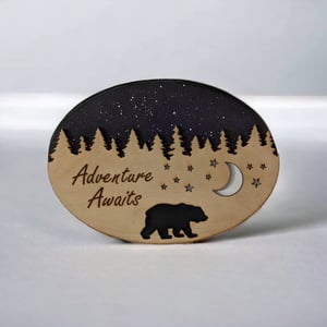 Image of Adventure Awaits Bear Hanging Wall Sign