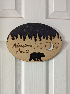 Image of Adventure Awaits Bear Hanging Wall Sign