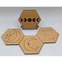 Image 5 of Handmade Hexagon Moon Coasters, Space Coasters, Wedding Gift, Housewarming Gift, Wooden