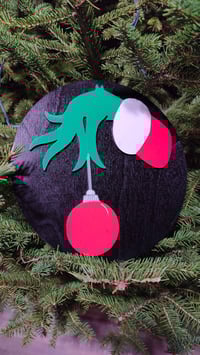 Image 1 of Grinch Hand Wall Sign, Christmas Decor, Home Decor, Wooden Sign, Grinch Themed