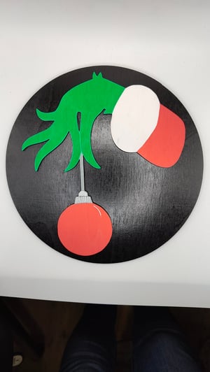 Image of Grinch Hand Wall Sign, Christmas Decor, Home Decor, Wooden Sign, Grinch Themed