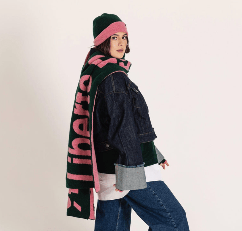 Image of LES Scarf in Forest Green & French Rose by Black & Beech