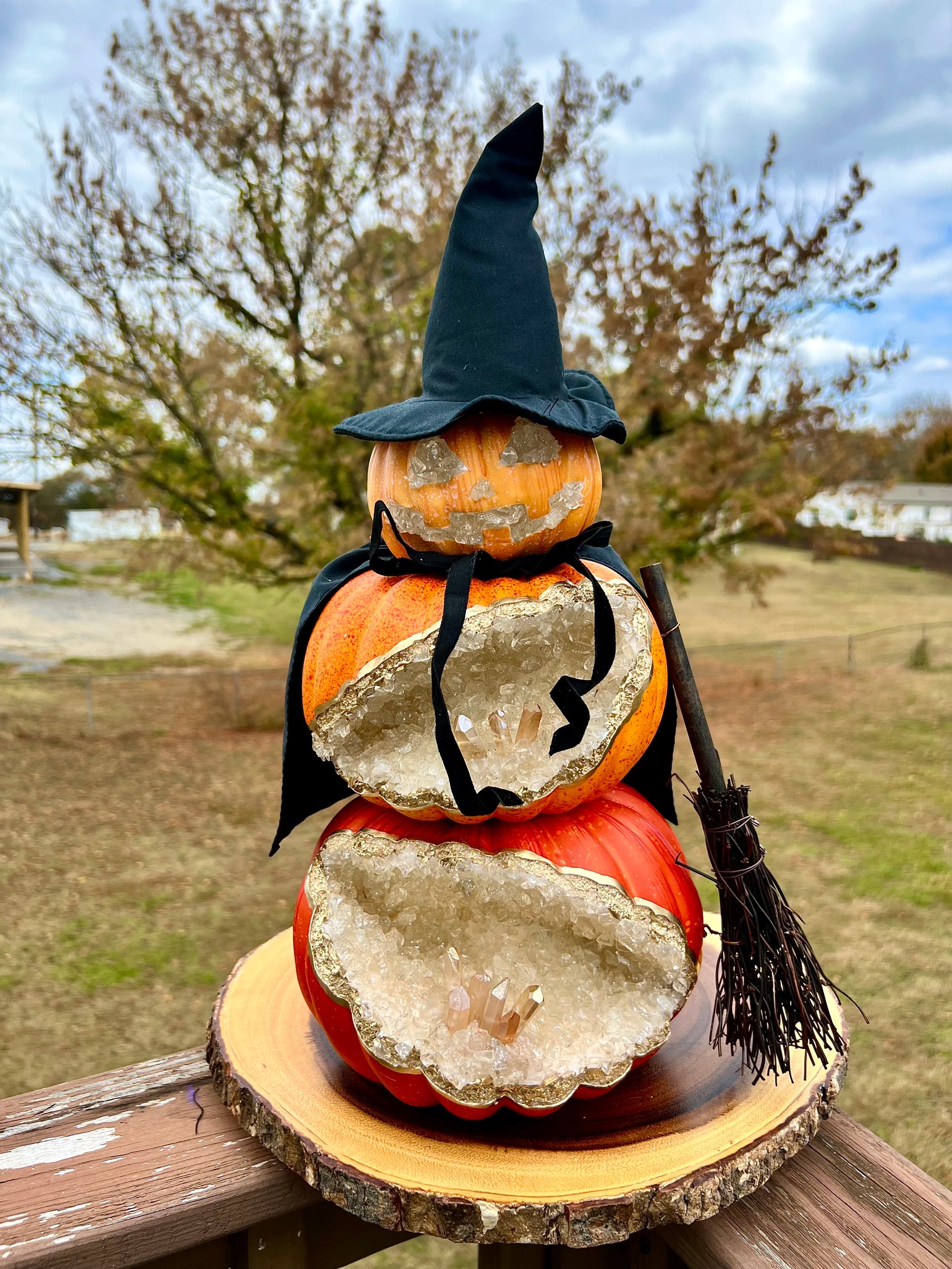 Farmhouse Witch Hat Bookstack popular Centerpiece with Pumpkins HUGE!