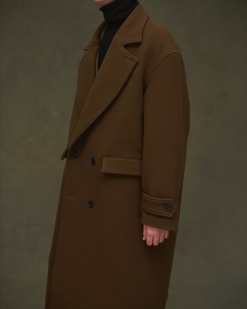Image of Brown Wool Cashmere Double-Breasted Coat