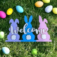 Image 1 of Pastel Colored Hanging Bunny Door Sign for Spring and Easter
