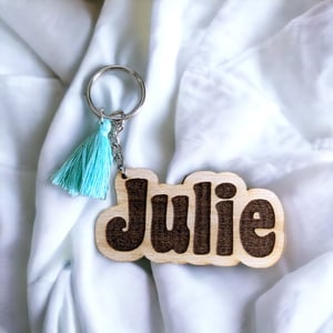 Image of Personalized Wooden Name Keychain with Vibrant Tassel