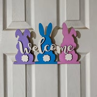 Image 2 of Pastel Colored Hanging Bunny Door Sign for Spring and Easter