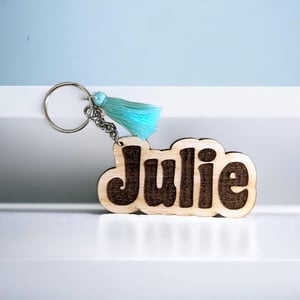 Image of Personalized Wooden Name Keychain with Vibrant Tassel